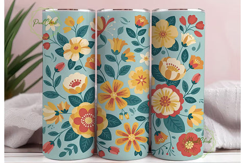 Retro Floral 20oz Tumbler Wrap Sublimation PixelChick 