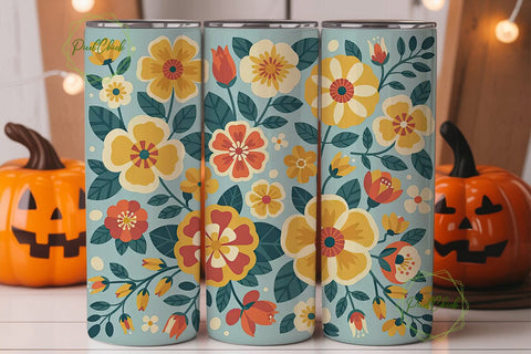 Retro Floral 20oz Tumbler Wrap Sublimation PixelChick 