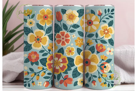 Retro Floral 20oz Tumbler Wrap Sublimation PixelChick 