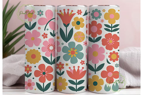 Retro Floral 20oz Tumbler Wrap Sublimation PixelChick 