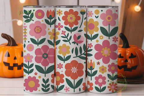 Retro Floral 20oz Tumbler Wrap Sublimation PixelChick 