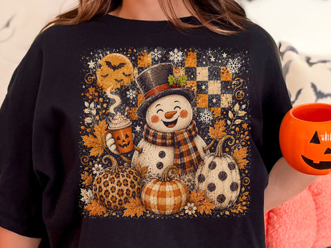 Retro Floral Checkered Snowman PNG SVG DesignDestine 