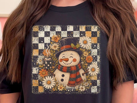Retro Floral Checkered Snowman PNG SVG DesignDestine 