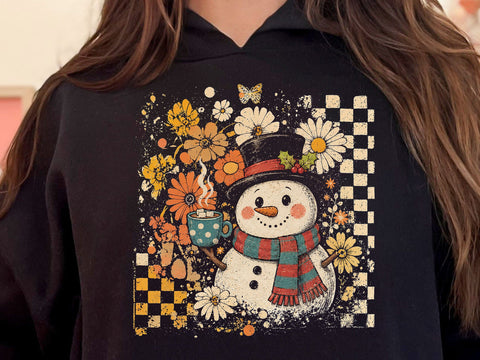 Retro Floral Checkered Snowman PNG SVG DesignDestine 