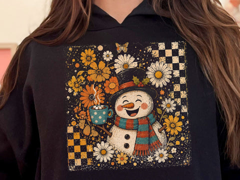 Retro Floral Checkered Snowman PNG SVG DesignDestine 