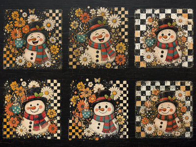 Retro Floral Checkered Snowman PNG SVG DesignDestine 
