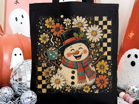 Retro Floral Checkered Snowman PNG SVG DesignDestine 
