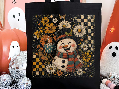 Retro Floral Checkered Snowman PNG SVG DesignDestine 