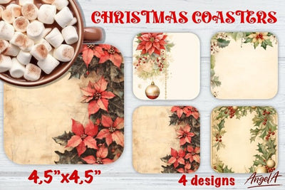 Retro floral Christmas Square coaster, retro texture Sublimation Angelina Semenova 