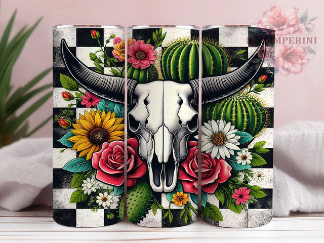 Retro Floral Cow Skull 20oz Tumbler, Floral Cow Skull Tumbler, 20oz Sublimation Wrap, Boho Western Tumbler, Floral Skull Drinkware, Country Cowgirl Tumbler, Vintage Western Design Sublimation Li Zamperini 