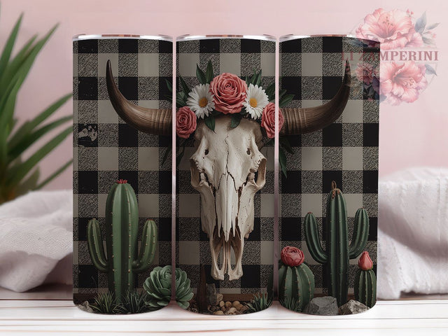 Retro Floral Cow Skull 20oz Tumbler, Floral Cow Skull Tumbler, 20oz Sublimation Wrap, Boho Western Tumbler, Floral Skull Drinkware, Country Cowgirl Tumbler, Vintage Western Design Sublimation Li Zamperini 