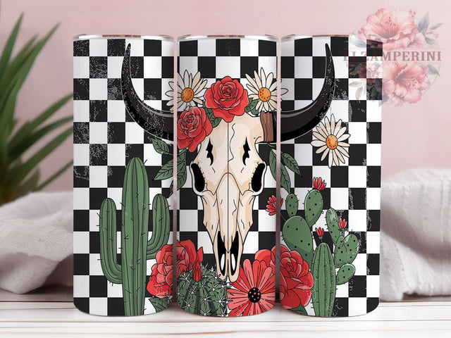 Retro Floral Cow Skull 20oz Tumbler, Floral Cow Skull Tumbler, 20oz Sublimation Wrap, Boho Western Tumbler, Floral Skull Drinkware, Country Cowgirl Tumbler, Vintage Western Design Sublimation Li Zamperini 
