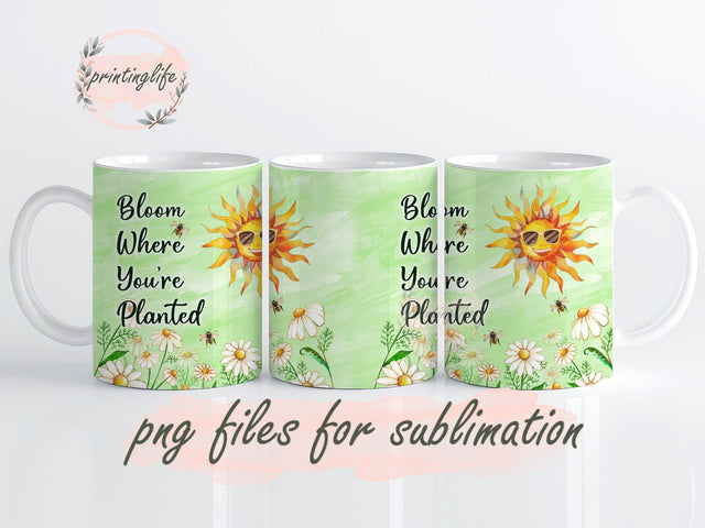 Retro floral Daisies Mug Wrap Design, Instant Digital Design Download Mug Wrap Design, Mug Design PNG Sublimation PrintingLife 