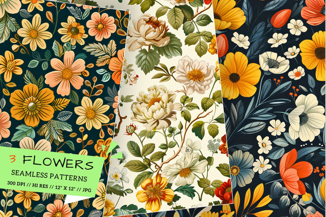 Retro Floral Garden: Springtime Beauty, Vintage-Inspired Spring Flowers, Retro Pattern, Meticulously Crafted, Seamless Pattern Sublimation FloridPrintables 
