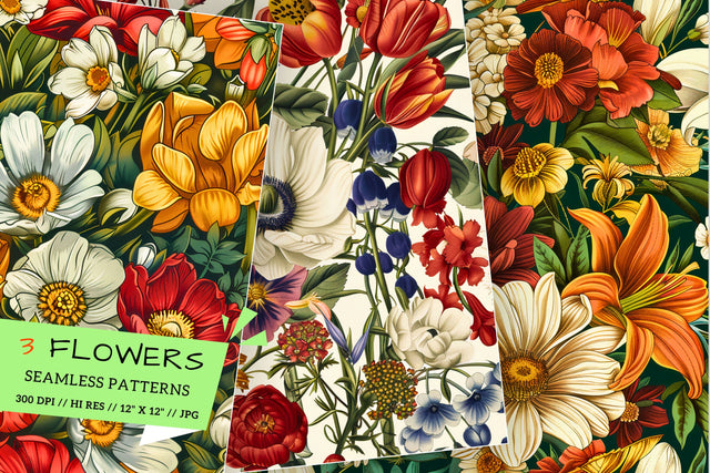 Retro Floral Garden: Vintage Spring Charm, Retro Pattern, Meticulously Crafted, Seamless Pattern, Digital Paper Sublimation FloridPrintables 