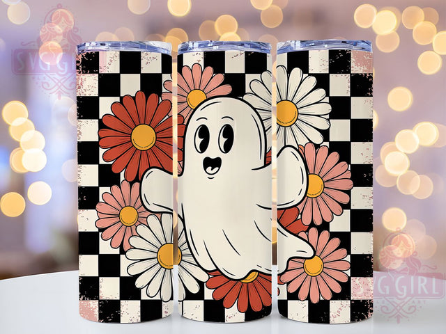 Retro Floral Ghost Fall Tumbler Wrap, Halloween Floral Wrap, Fall Ghost Cup, 20oz Sublimation, Vintage Halloween Mug, Floral Ghost Design, Spooky Fall Tumbler Sublimation SvggirlplusArt 