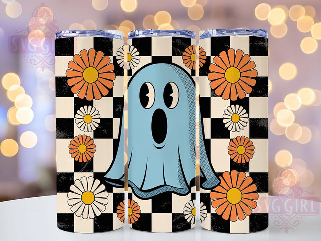 Retro Floral Ghost Halloween Tumbler, Halloween Flower Cup, 20Oz Sublimation Wrap, Vintage Floral Ghost Mug, Retro Spooky Drinkware, Flower Halloween Tumbler, Cute Ghost Floral Design Sublimation SvggirlplusArt 