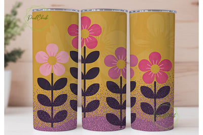 Retro Floral Glitter 20oz Tumbler Wrap Sublimation PixelChick 