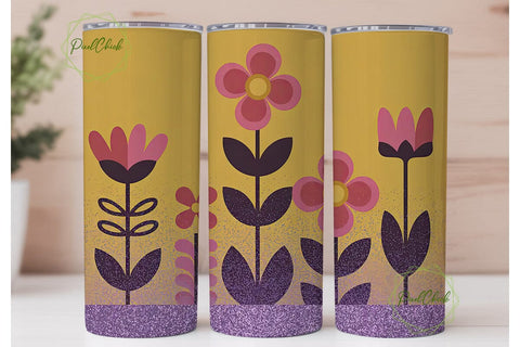 Retro Floral Glitter 20oz Tumbler Wrap Sublimation PixelChick 