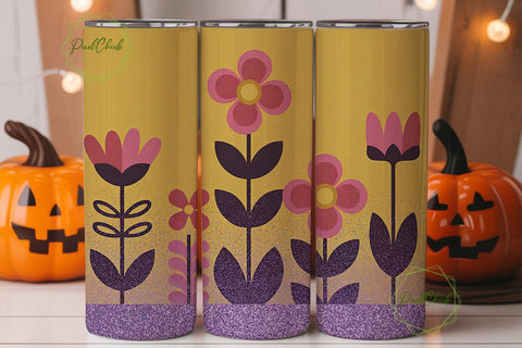 Retro Floral Glitter 20oz Tumbler Wrap Sublimation PixelChick 
