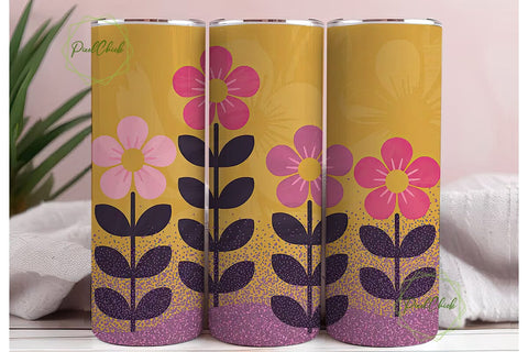 Retro Floral Glitter 20oz Tumbler Wrap Sublimation PixelChick 
