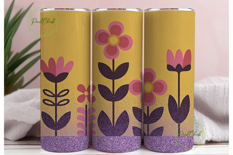 Retro Floral Glitter 20oz Tumbler Wrap Sublimation PixelChick 