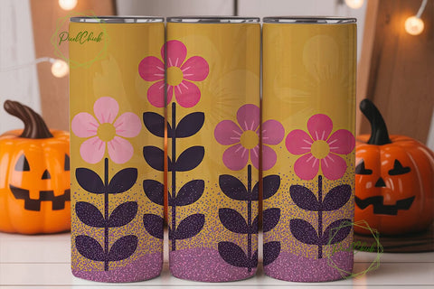 Retro Floral Glitter 20oz Tumbler Wrap Sublimation PixelChick 