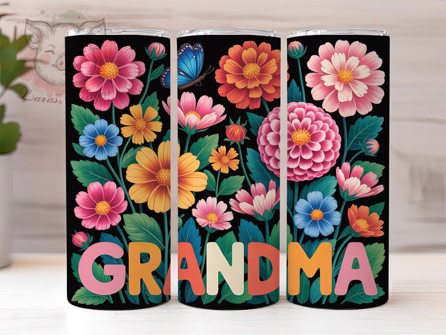 Retro Floral Grandma 20oz Tumbler, Floral Grandma Wrap, Whimsical Flower Design, Grandma Gift Sublimation, 20oz Tumbler PNG, Vibrant Floral Wrap, Family Love Sublimation Sublimation Lara' s Designs 