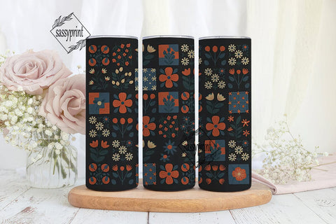 Retro Floral Grid 20oz Tumbler Wrap Sublimation sassyprint 