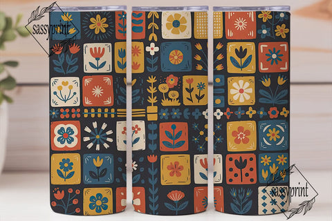 Retro Floral Grid 20oz Tumbler Wrap Sublimation sassyprint 