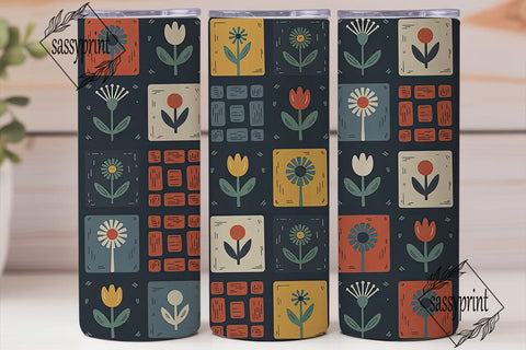 Retro Floral Grid 20oz Tumbler Wrap Sublimation sassyprint 