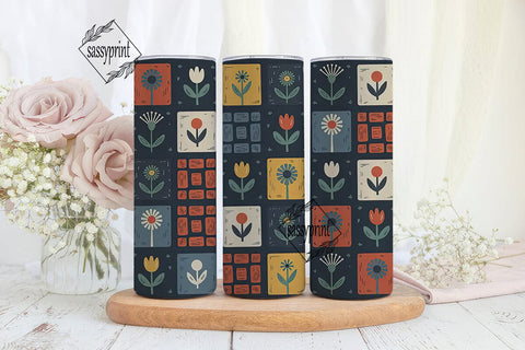 Retro Floral Grid 20oz Tumbler Wrap Sublimation sassyprint 