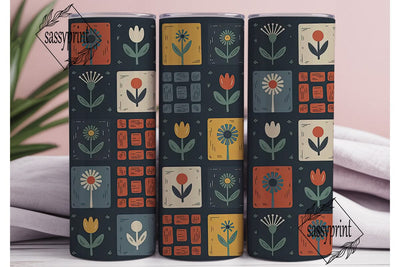 Retro Floral Grid 20oz Tumbler Wrap Sublimation sassyprint 