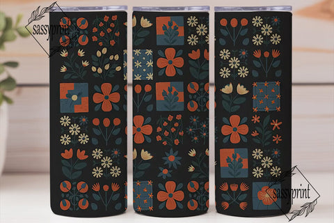 Retro Floral Grid 20oz Tumbler Wrap Sublimation sassyprint 