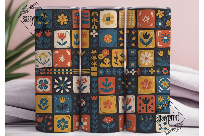 Retro Floral Grid 20oz Tumbler Wrap Sublimation sassyprint 