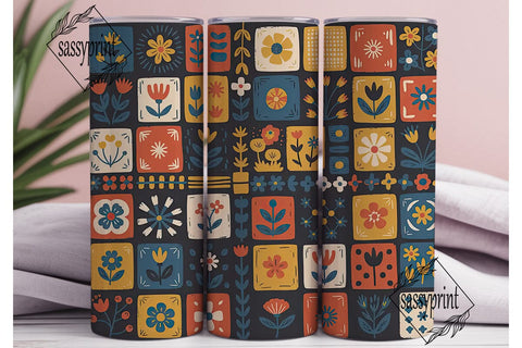 Retro Floral Grid 20oz Tumbler Wrap Sublimation sassyprint 