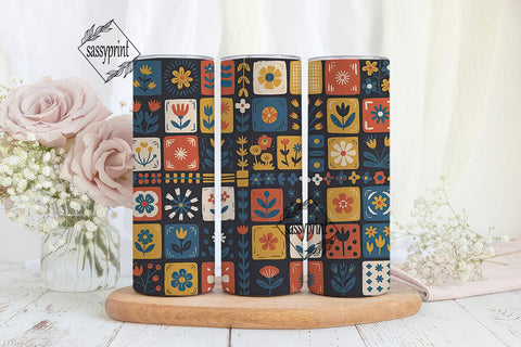 Retro Floral Grid 20oz Tumbler Wrap Sublimation sassyprint 