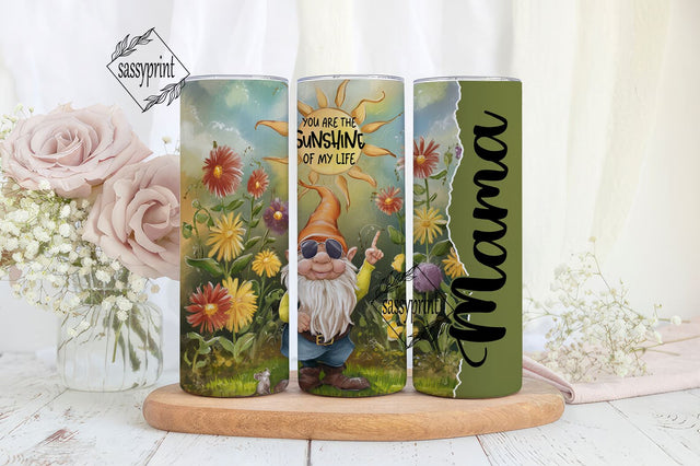 Retro floral Hippie Gnome 20 oz tumbler sublimation PNG wrap , straight, personalize, custom moms mothers day, Boho flowers, gift for her Sublimation sassyprint 