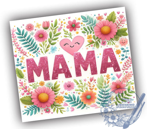 Retro Floral Mama 20oz Skinny Tumbler, Glitter Mama Flower Tumbler Png, Straight & Tapered Tumbler Wrap, Instant Digital Download Sublimation ToriDesigns 