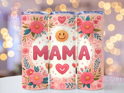 Retro Floral Mama 20oz Tumbler Wrap Sublimation Design, Straight Tapered Tumbler Wrap, Glitter Groovy Flower Smiley Faces Tumbler Png, Instant Digital Download Sublimation SvggirlplusArt 