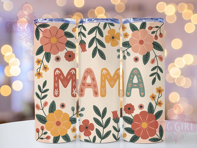 Retro Floral Mama Tumbler, Floral Mom, Vintage Wrap, Sublimation Art, 20oz Tumbler, Stylish Design, Bold Pattern Sublimation SvggirlplusArt 