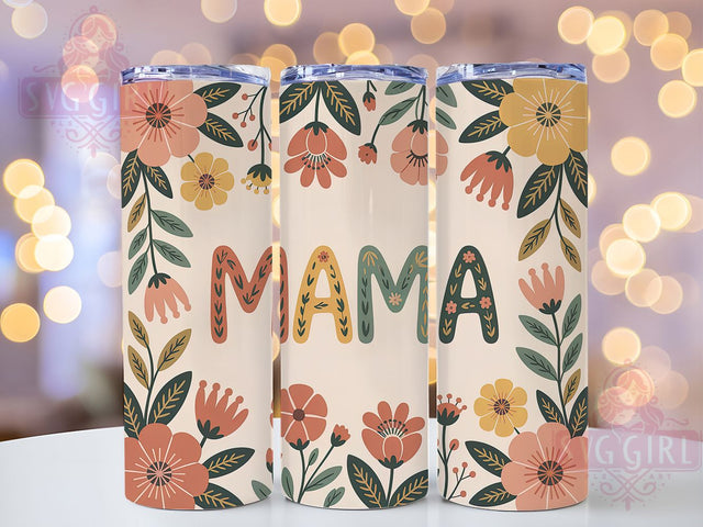 Retro Floral Mama Tumbler, Floral Mom, Vintage Wrap, Sublimation Art, 20oz Tumbler, Stylish Design, Bold Pattern Sublimation SvggirlplusArt 