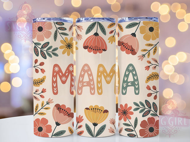 Retro Floral Mama Tumbler, Floral Mom, Vintage Wrap, Sublimation Art, 20oz Tumbler, Stylish Design, Bold Pattern Sublimation SvggirlplusArt 