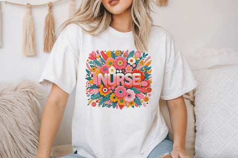 Retro Floral Nurse Sublimation PNG, Cute Nurse Shirt PNG Sublimation BijouBay 