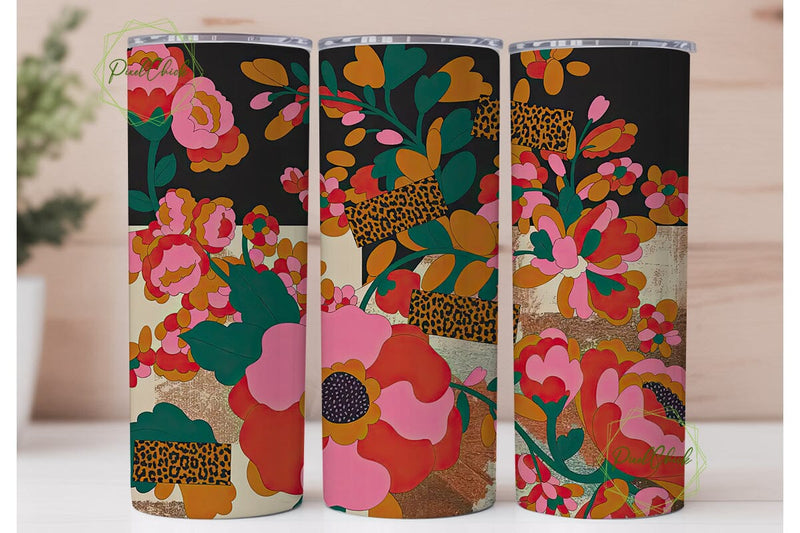 Retro Floral Patchwork 20oz Tumbler Wrap Sublimation PixelChick 