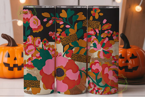 Retro Floral Patchwork 20oz Tumbler Wrap Sublimation PixelChick 