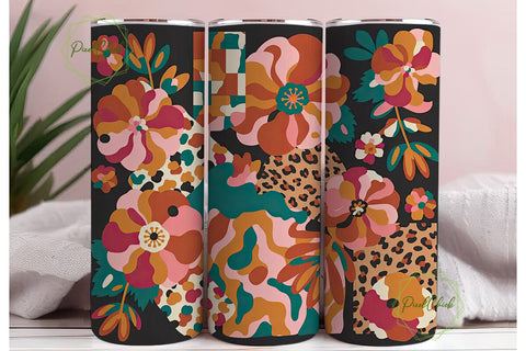 Retro Floral Patchwork 20oz Tumbler Wrap Sublimation PixelChick 