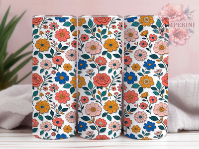 Retro Floral Pattern 20oz Tumbler, Floral Motif, Retro Theme, Pattern Art Design, Whimsical Accent, Vintage Charm, Sublimation Wrap, 20oz Tumbler Sublimation Li Zamperini 