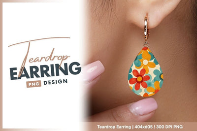 Retro floral pattern teardrop earring png Sublimation Regulrcrative 