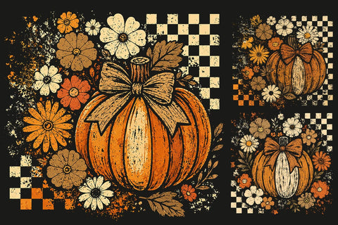 Retro Floral Pumpkin PNG Sublimation SVG DesignDestine 